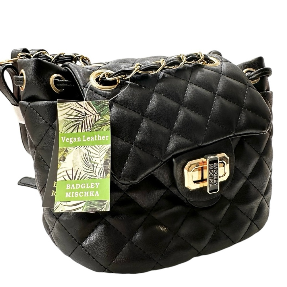 NWT Badgley Mischka Micro Mini Quilted Backpack Black - Picture 2 of 4